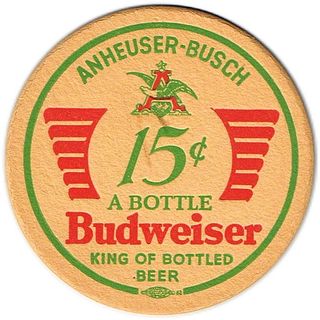 1939 Budweiser Beer 4¼ inch coaster AB-1258 St. Louis Missouri