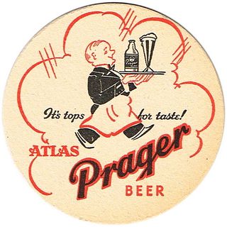 1938 Atlas Prager Beer 4¼ inch coaster IL-PRA-4 Chicago Illinois