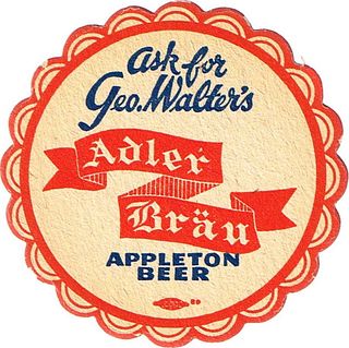 1935 Adler Brau Beer 4¼ inch coaster WI-WAL-2 Appleton Wisconsin