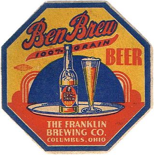 1940 Ben Brew Beer 4¼ inch coaster OH-FRA-1 Columbus Ohio