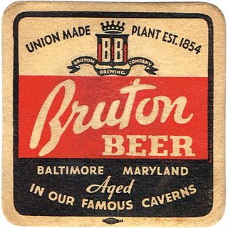 1935 Bruton Beer 4¼ inch coaster MD-BRUT-1 Baltimore Maryland