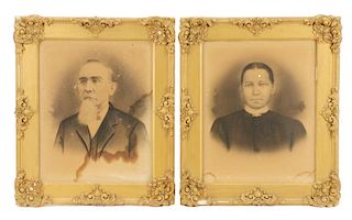 Pair American Victorian Husband and Wife Portraits