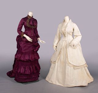 TWO SILK AFTERNOON OR VISITING DRESSES, BOSTON, c. 1870 & 1880s
