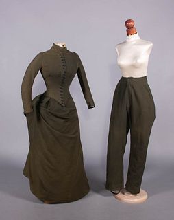 WOOL BROADCLOTH RIDING HABIT WITH TROUSERS, USA, 1880