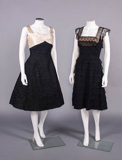 ELIZABETH ARDEN & UNLABELED DESIGNER COCKTAIL DRESS, NY, 1950s-EARLY 1960s