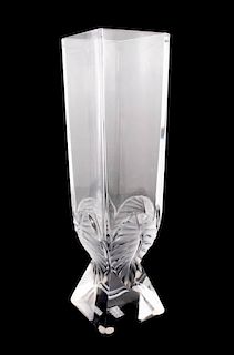 Lalique "Lucca Leaf" Art Glass Table Vase