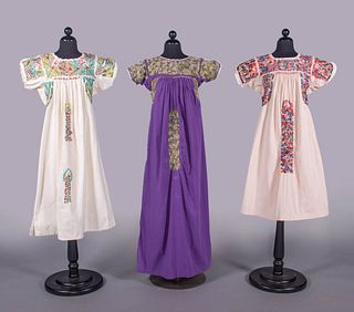 THREE EMBROIDERED TOURIST TRADE DRESSES, MEXICO, 1970s