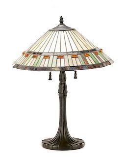 Arts & Crafts Style Leaded Slag Glass Lamp