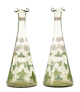 Pair of Continental Enameled Art Glass Vases