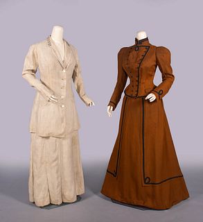TWO LINEN OR WOOL WALKING DRESSES, USA, EARLY 1890s & c. 1910