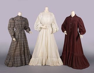 THREE COTTON AT-HOME DRESSES, 1890s-1905