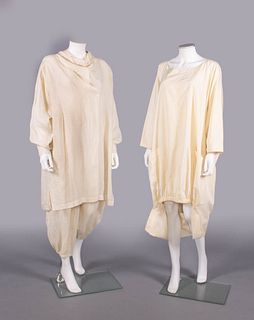 TWO ISSEY MIYAKE LINEN OR COTTON ENSEMBLES, JAPAN, 1982 & 1987