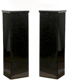 Pair, Modern Black Granite Display Pedestals
