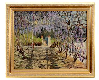 Paolo Pratella, "Wisteria Trellis Garden", Oil