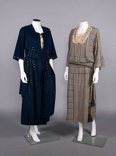 TWO WOOL OR CREPE DAY DRESSES, EARLY 1920s