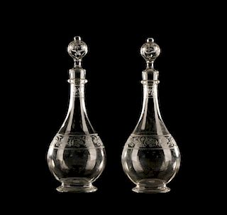 Pair of Baccarat Crystal Etched Decanters