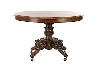 Carved Oak Renaissance Revival Breakfast Table