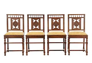 Set 4 Renaissance Revival Carved Oak Dining Chairs