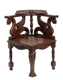 Oak Renaissance Revival Corner Chair