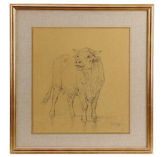 Eugene Verboeckhoven, "Study of Bull", Graphite