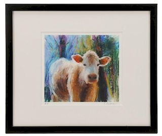 Tom Parker, "White Cow", Signed Lithograph