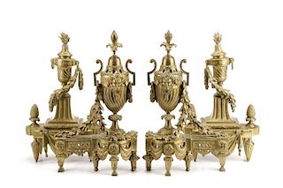 Two Pair Gilt Metal Rococo Style Chenets