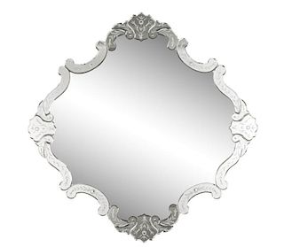 Venetian Style Floral Etched Glass Mirror
