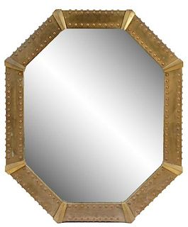Hollywood Regency Style Octagonal Brass Mirror