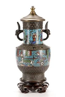 Egyptian Revival Champleve Vase Lamp