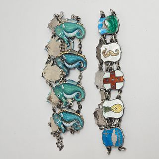 Two Vintage Enamel, Sterling Silver Bracelets