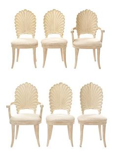 Set, 6 Hollywood Regency Style Shell Motif Chairs