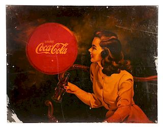 Large Vintage Coca-Cola Advertisement, Circa 1940s