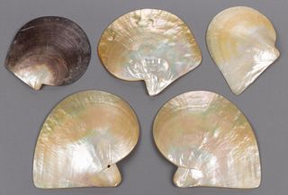 MOTHER-OF-PEARL SHELL TRAYS, LOT OF FIVE