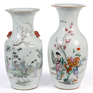CHINESE EXPORT PORCELAIN FAMILLE ROSE VASES, LOT OF TWO