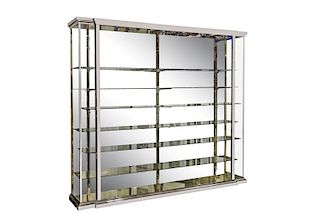 Chromed Metal & Glass Breakfront Display Cabinet