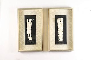 Pair of Framed Chinese Ivory Figural Carvings