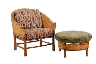 Old Hickory Wicker Captain's Chair & Round Ottoman