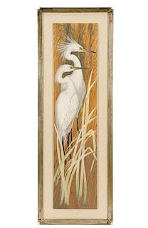 Menaboni, "Cranes", Oil on Nakora Wood, Signed