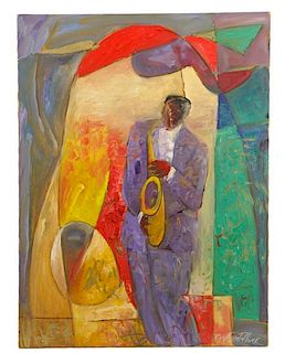 William Tolliver, "Sax Man", Oil on Canvas