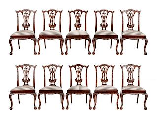 10 Chippendale style Dining Chairs, Maitland-Smith