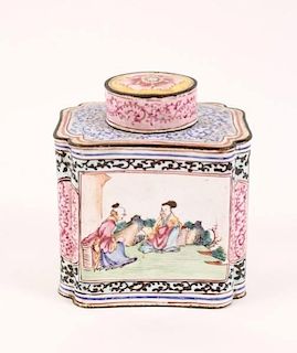 Chinese Canton Enamel Tea Canister, 19th C.