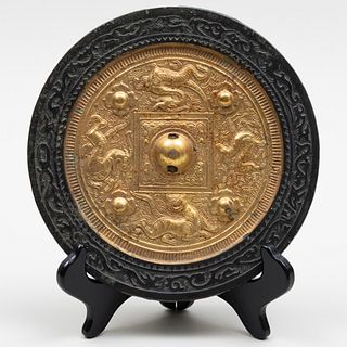 Chinese Bronze Mirror With Gold Leaf