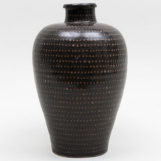 Chinese Black Glazed Meiping Decorated with White Slip Dots