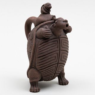 Chinese Yixing Pottery Standing Tortoise Teapot and Cover