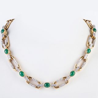 Tiffany & Co. 18k Gold, Diamond and Emerald Link Necklace