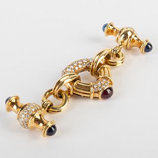 Harry Winston 18k Gold, Diamond, Ruby and Sapphire Toggle Style Clasp