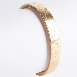 Etched 14k Gold Bangle Bracelet