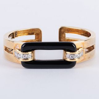 Tiffany & Co. 18k Gold, Diamond and Onyx Bangle Bracelet