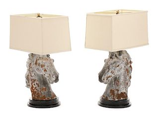Pair of Cast Iron Horse Head Table Lamps