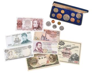 Large Group of Foreign Currency and Coinage 